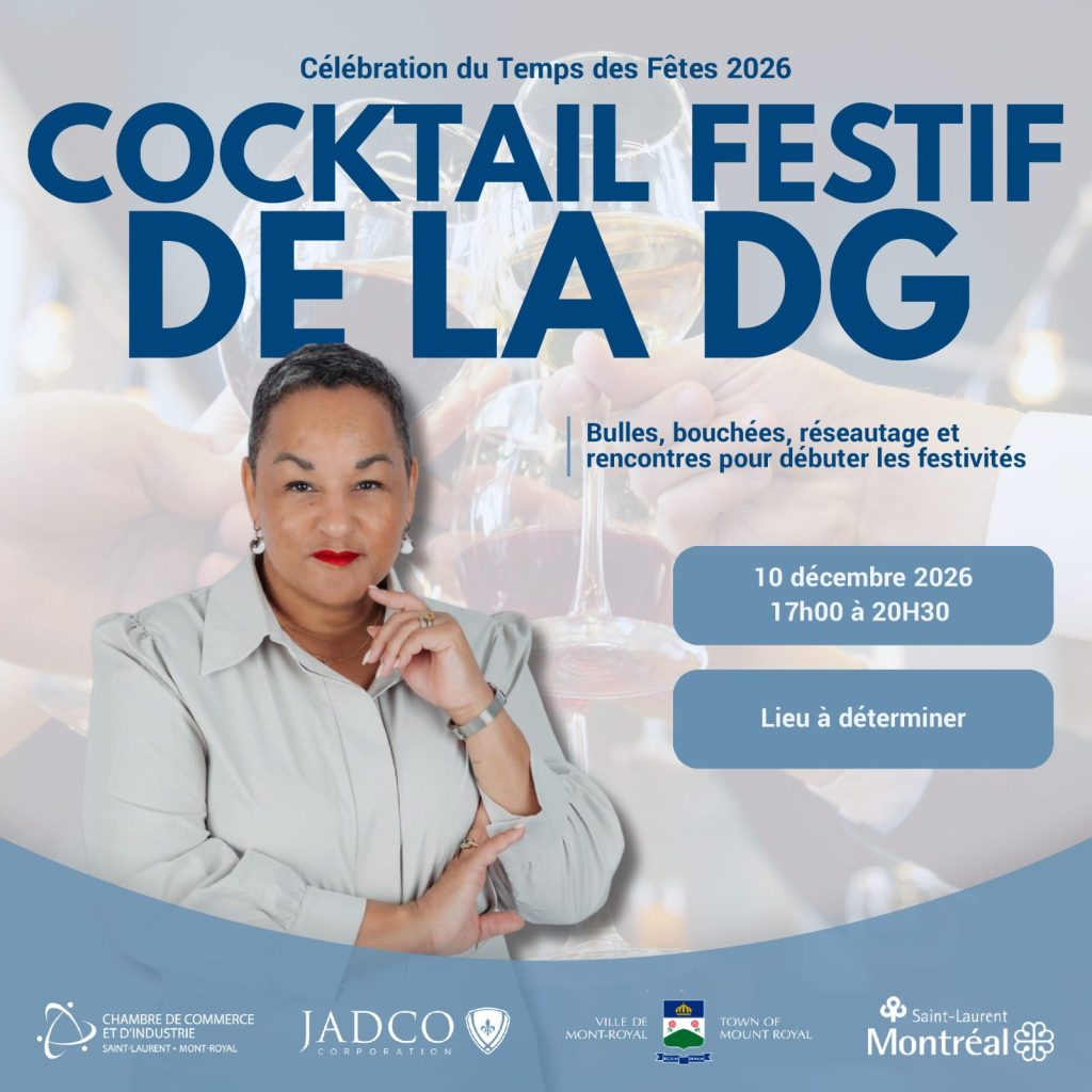 Affiche du Cocktail festif de la DG 2026 de la Chambre de commerce et d’industrie Saint-Laurent–Mont-Royal