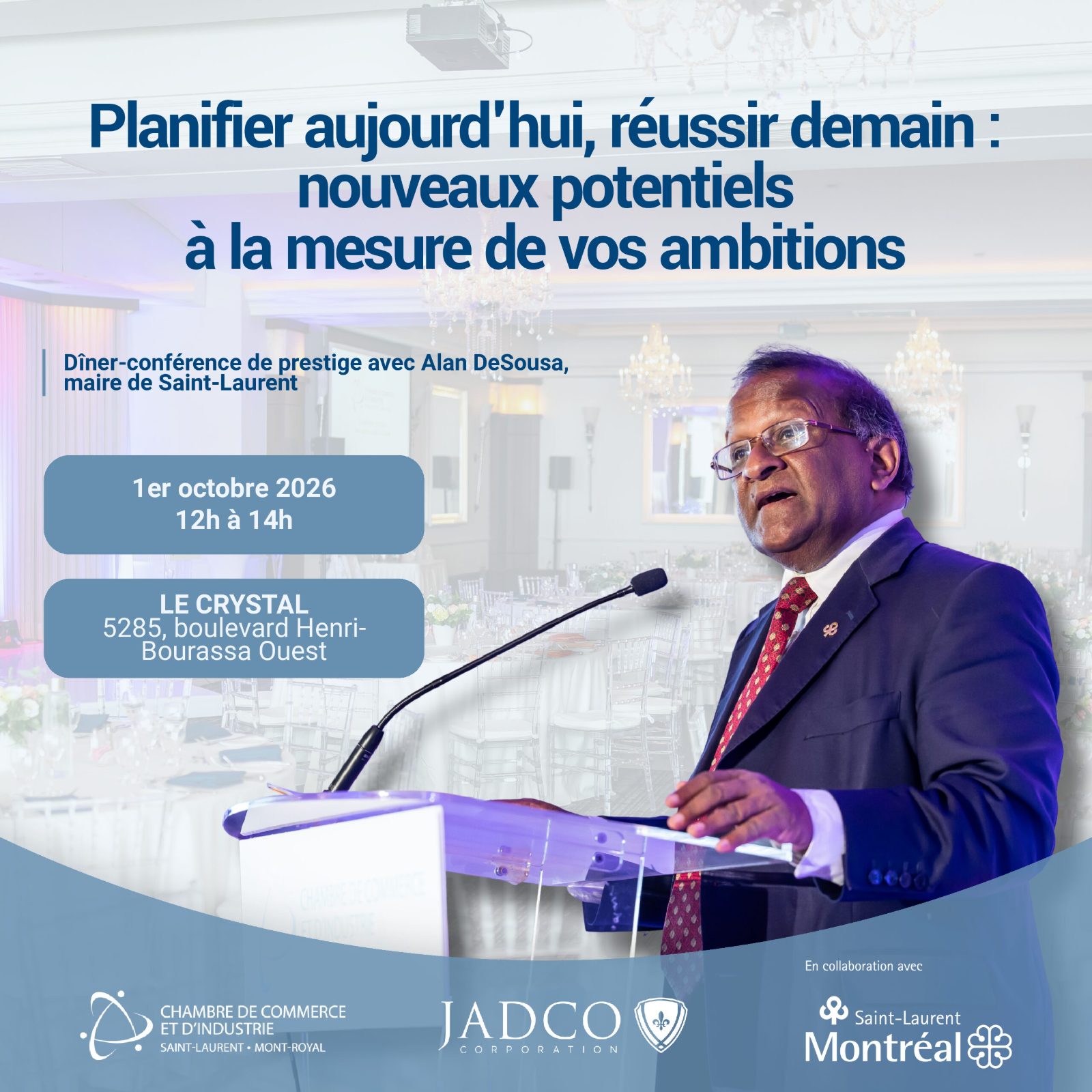 Affiche du dîner-conférence du maire Alan DeSousa, Vision Saint-Laurent